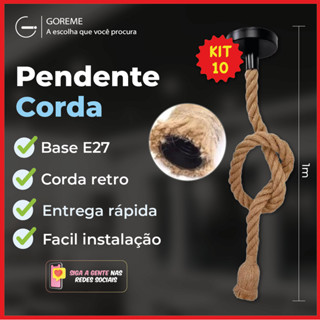 Kit 10 Pendente Corda 1M Retro Vintage Rústico Sisal E27 Para Decoração Com Detalhes Pérola Preta em Oferta na Shopee