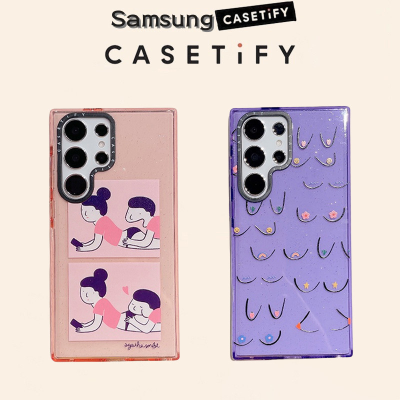 Casetify Linha De Arte Casal Glitter Brilhante Estojo Para Samsung Galaxy S24ultra S23ultra S22ultra S24 23 22Plus S24 S23 Cobertura Total Capa Macia Protetora À Prova De Choque