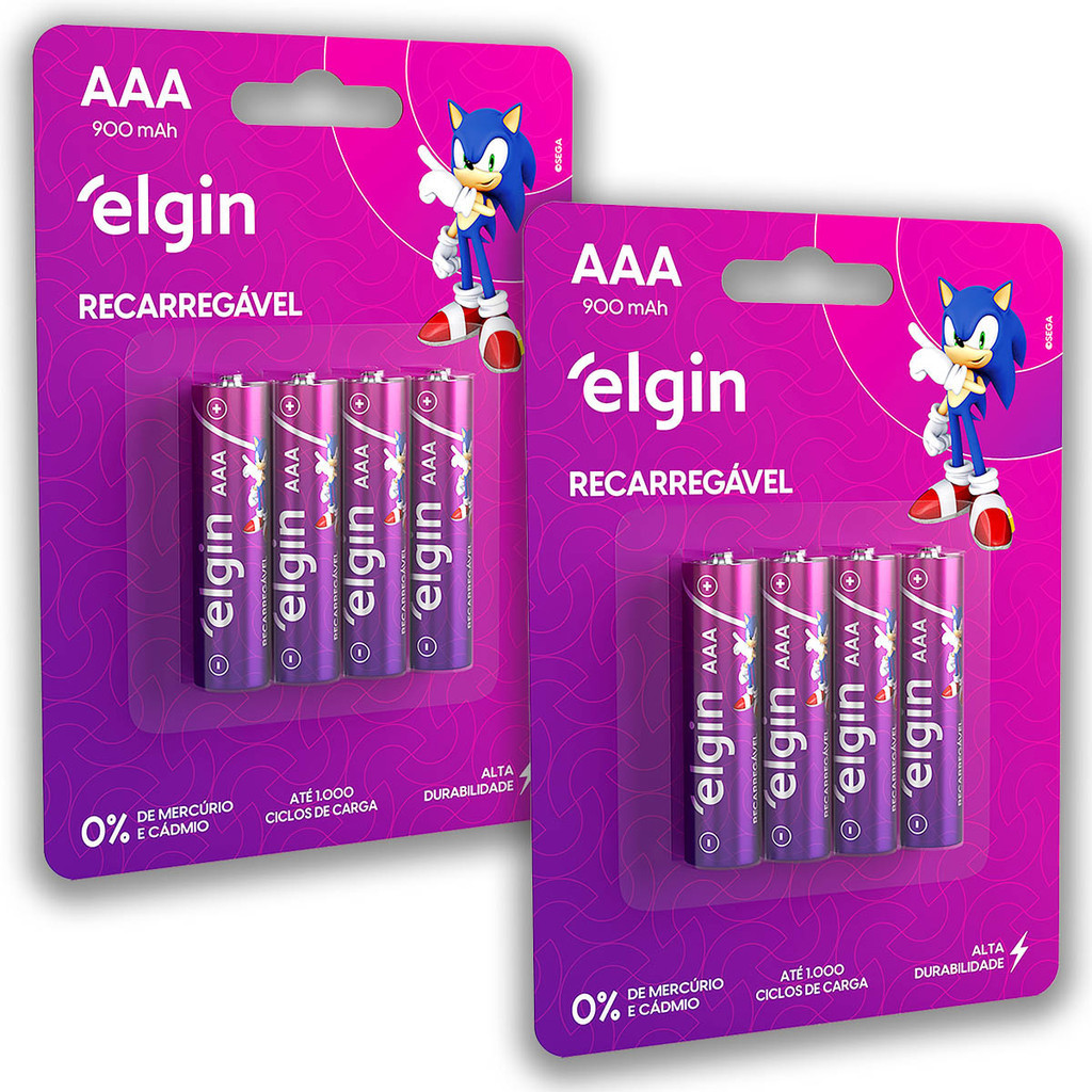 Pilha Recarregável AAA Elgin Bateria 3A 900mAh Palito kit 8 unidades em Oferta na Shopee