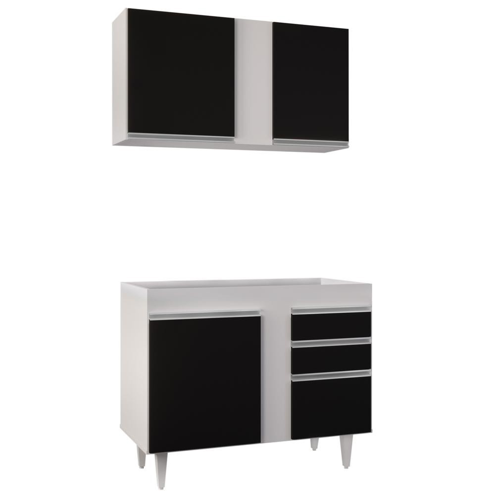 Armário Aéreo Indiana e Balcão Para Pia 100cm Luziania Branco/Preto - Lumil Móveis - Home & Living