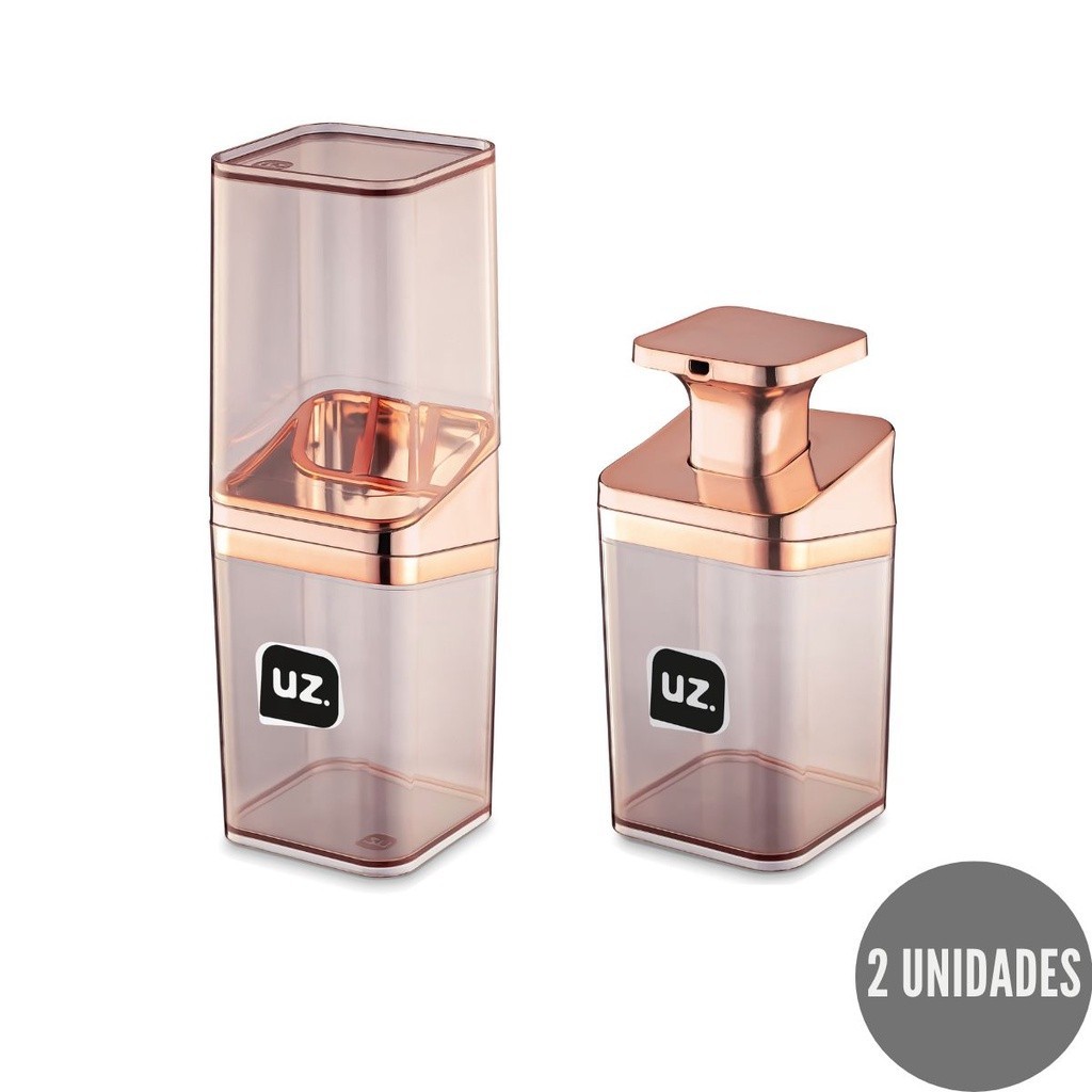 Conj Rose Gold Lavabo Porta Escova e Dispenser Luxo Pia
