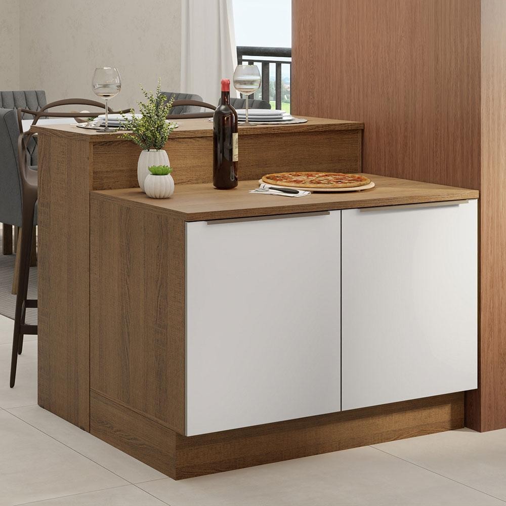 Ilha de Cozinha com Bancada e Balcão 120 cm Rustic/Branco Lux Madesa em Oferta na Shopee