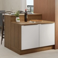Ilha de Cozinha com Bancada e Balcão 120 cm Rustic/Branco Lux Madesa