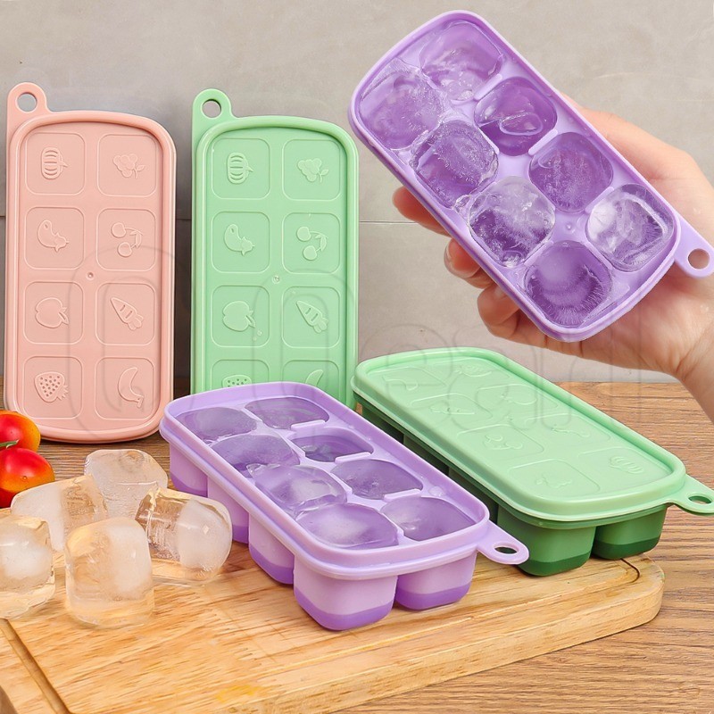 Molde De Cubo De Gelo-Estojo Quadrado-Ferramentas De Cozinha-Acessórios Para Geladeira Doméstica-Com Tampa-8 Grades-Verã