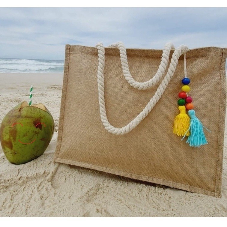 Bolsa De Praia Palha Feminina Com Zíper De Ombro Sacola Ecobag Tote Juta natural bolsa ecológica