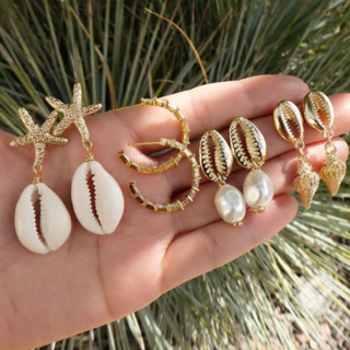 4Pcs/Set Mulher Brincos Estilo Boêmio Conjunto De Pérolas Festa De Férias Decorativos Jóia...