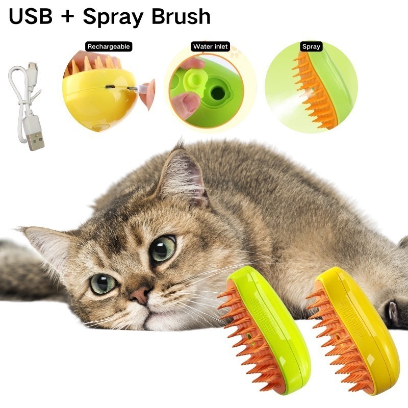 Escova A Vapor 3 Em 1 Autolimpante Para Massagem De Cães E Gatos De Estimação Remoção De Pêlos Removedor De Pêlos Penteador Animais De Estimação Escovas De Beleza Asse