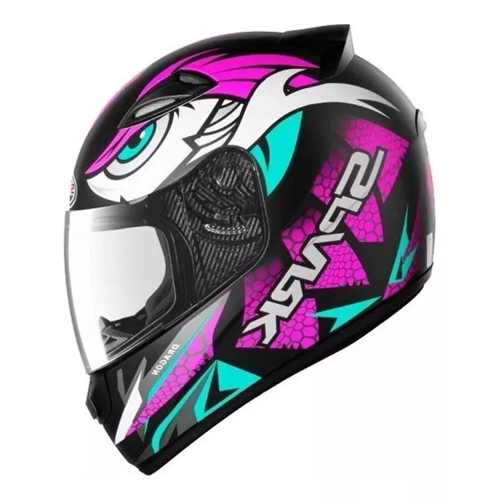 CAPACETE EBF SPARK FEMININO DRAGON PRETO E ROSA FOSCO