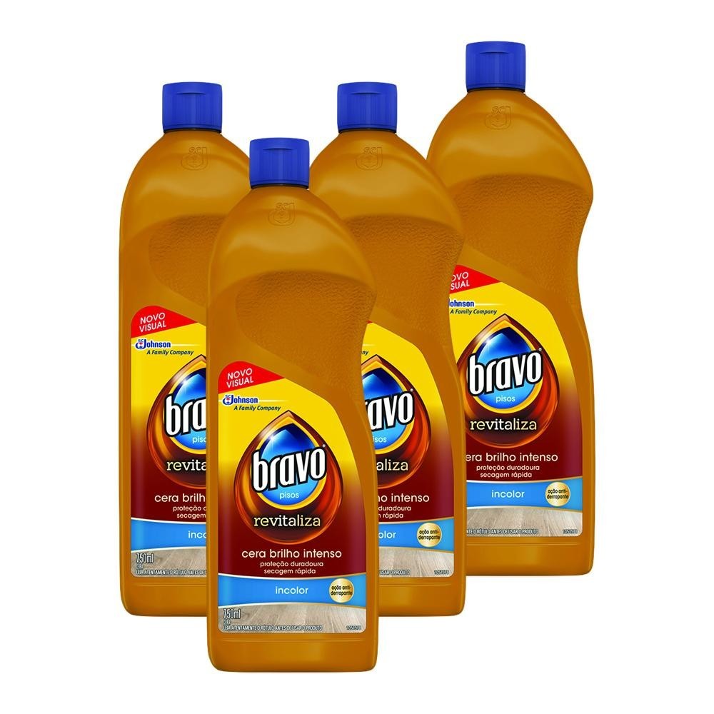 Kit 4 Cera Líquida Bravo Brilho Intenso Incolor  Revitaliza 750ml em Oferta na Shopee