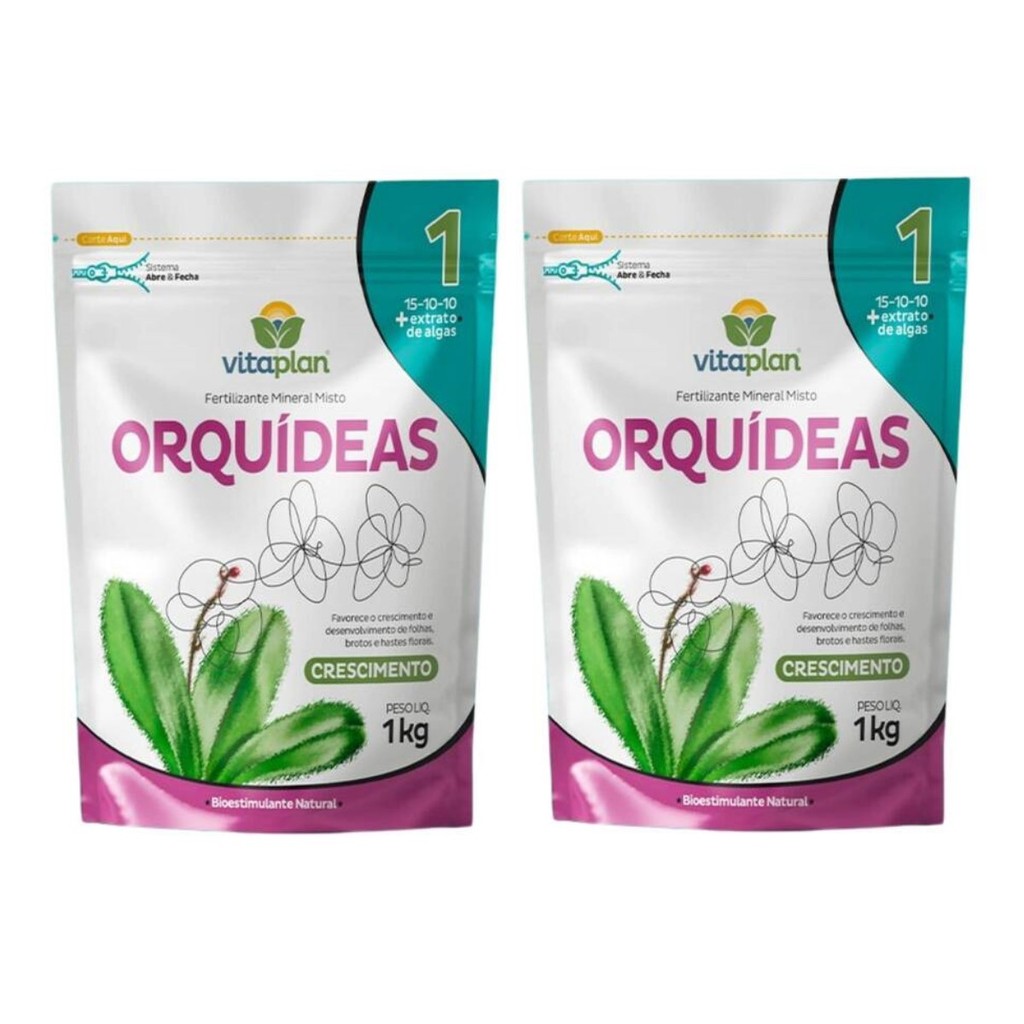 Kit 2 Fertilizantes Vitaplan Para o Crescimento Das Orquídeas (1kg)