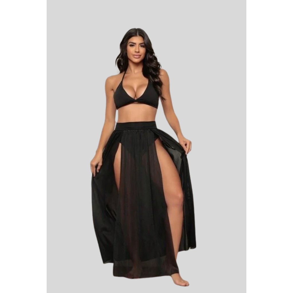 Saida de Praia Saia 2 Fendas Elastico Verão Moda Feminina em Oferta na Shopee