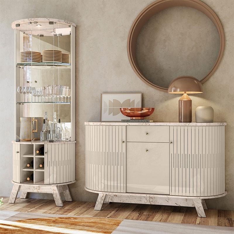 Aparador para Sala Buffet Ambiente Monza e Cristaleira Marina Calacata Off White – Madetec