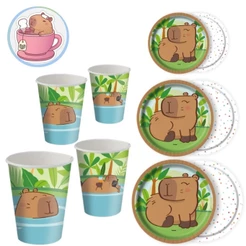 KIT FESTA CAPIVARA 8 PRATOS + 8 COPOS DESCARTÁVEL 200 ML PAPEL - FESTCOLOR (CHOCO)