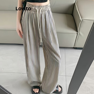Lovito Casual Calça com Cordão e Listras para Mulheres LNA21168 (Preto e Branco)