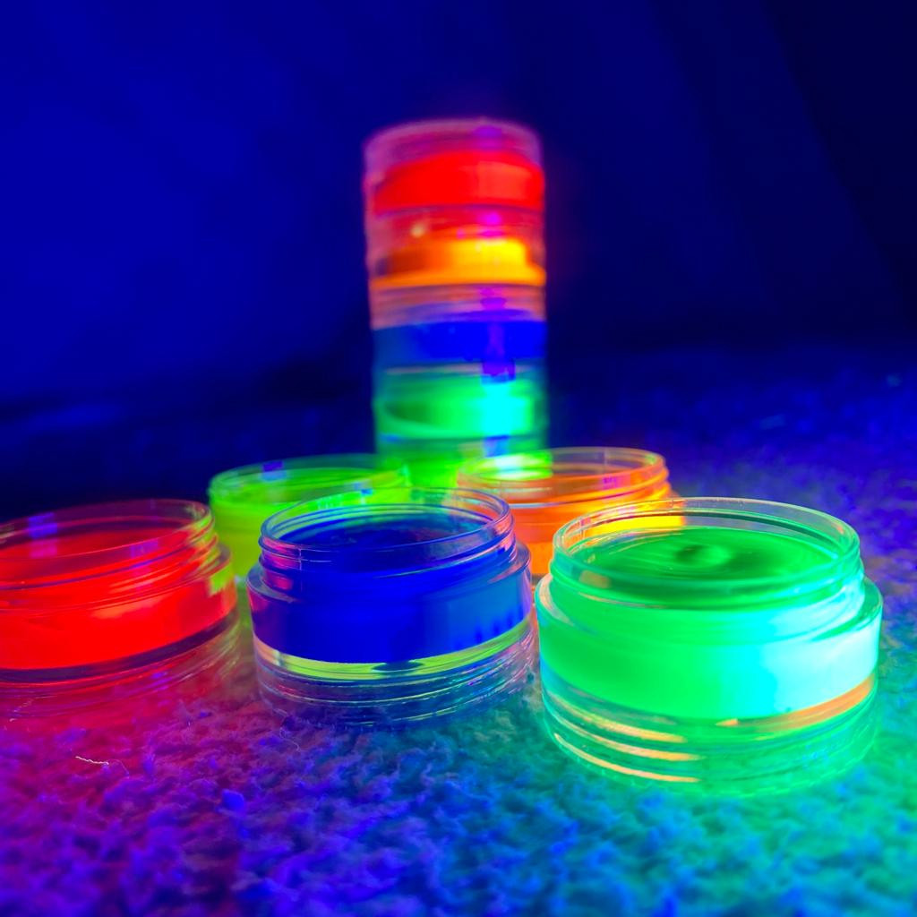 Tinta P/ Festa Neon Kit 5 Cores Alto Brilho Luz Negra