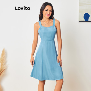 Lovito Vestidos Jeans com Linhas de Estrutura Liso Casual para Mulheres LBL08083
