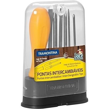 Tramontina 41110506 Jogo de Chaves de Fenda com Pontas Intercambiáveis, Conjunto de 6 Peças, Amarelo