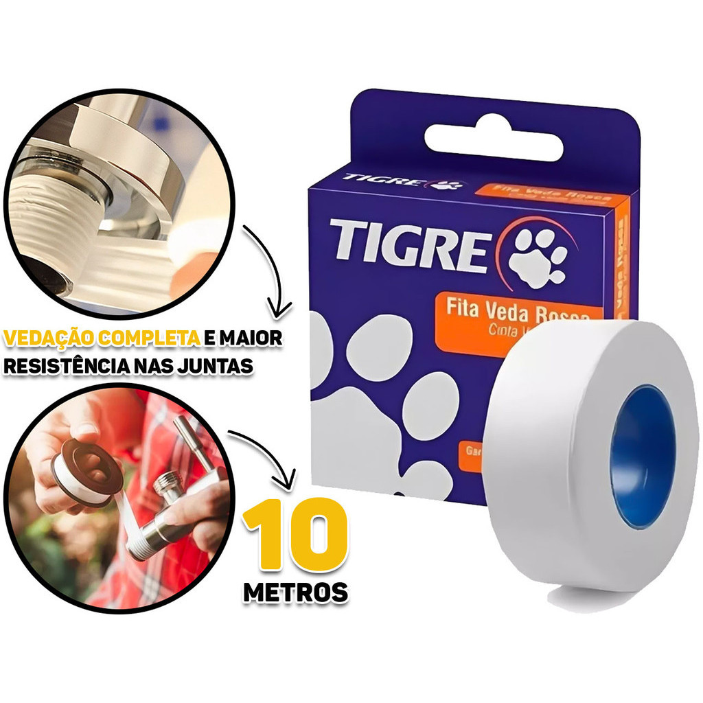Fita Veda Rosca Anti Vazamento Para Tubos E Conexões Pvc Metal Plástico 18mm x 10m Tigre em Oferta na Shopee