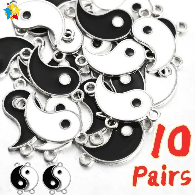 10Pairs Alloy Esmalte De Liga Taichi Yin Yang Bagua Pingente Unisexo Casal Preto Branco Duplo Encanto Colar Pulseira Bijuteria Acessórios