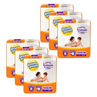 Kit 6 Fraldas Pom Pom Protek Proteção de Mãe Jumbo XXG com 18un cada em Oferta na Shopee