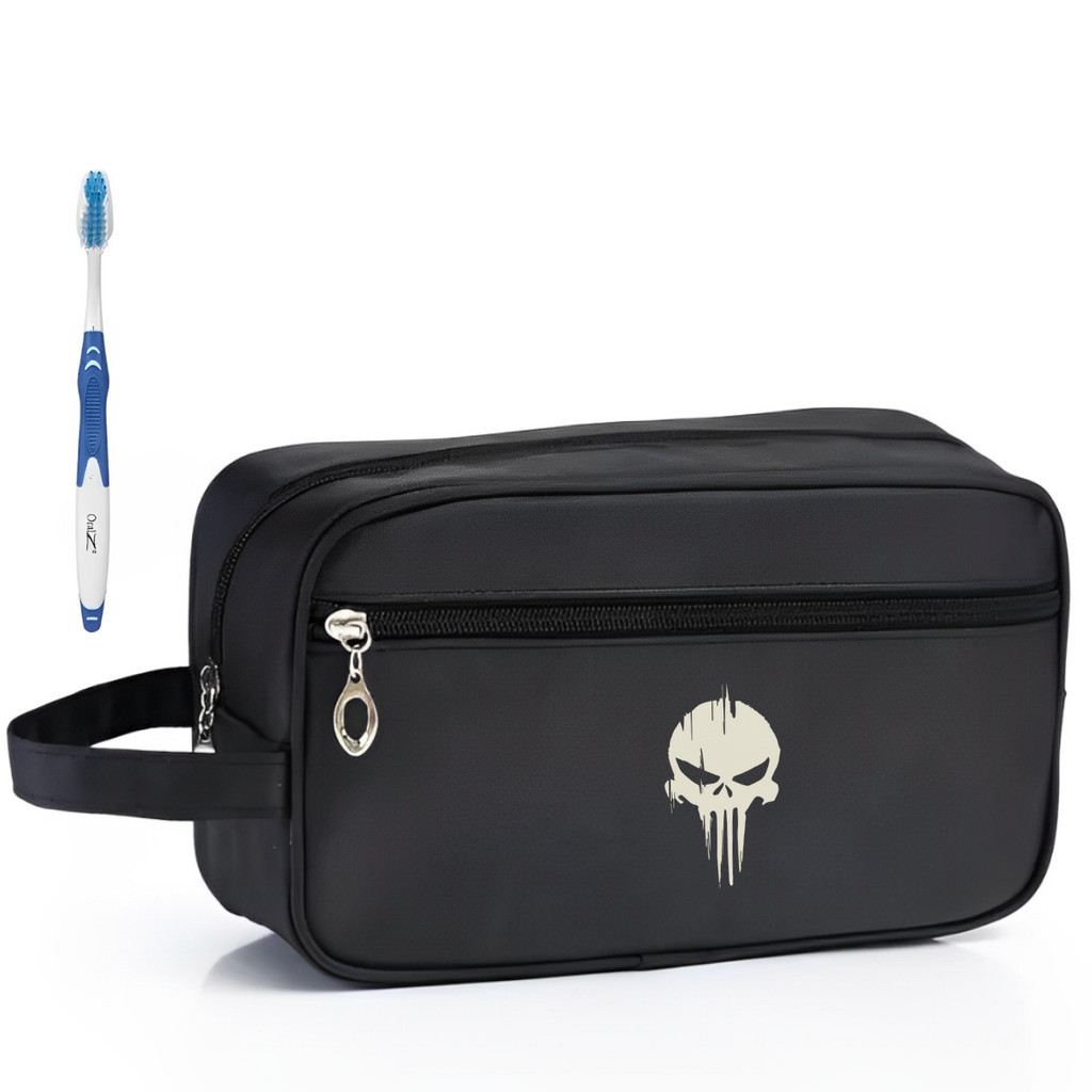 Nécessaire Executiva Nylon Impermeável Preta Estampada