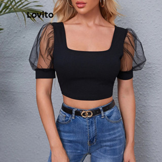 Lovito Camisetas Básicas com Contraste de Costura em Tecido para Mulheres LBL08044