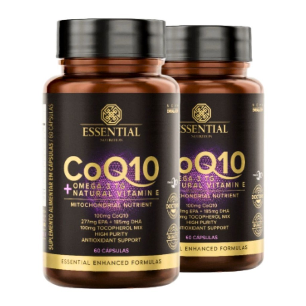Kit 2 unidades Coq10 + Ômega-3 TG + Vitamina E - 60 cápsulas Essential Nutrition - Coenzima Q10