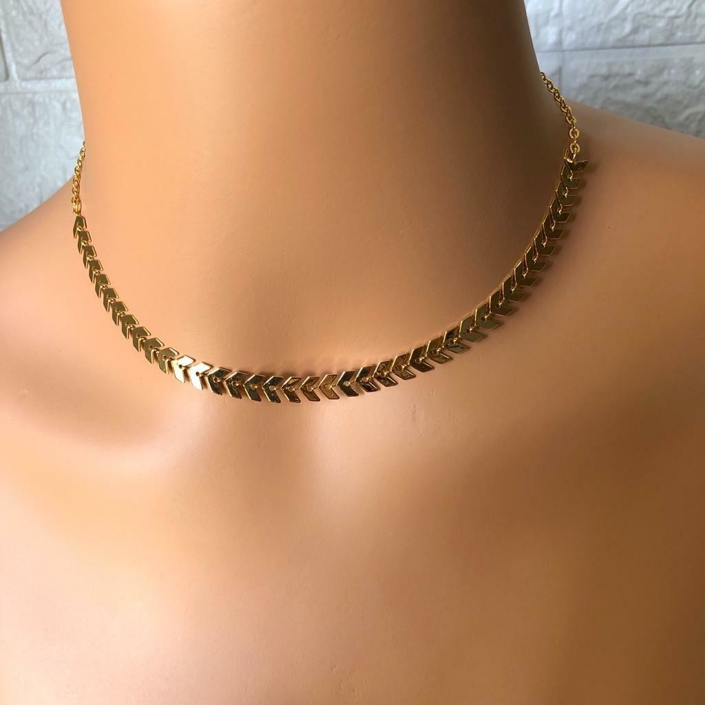 CHOKER COLAR JOINHA FOLHEADA A OURO 18K - ESCAMA / SETA