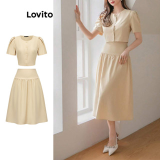 Lovito Elegante Conjunto de Saia com Botões Frontais para Mulheres L80ED048