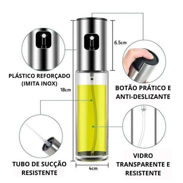 Spray Borrifador Pulverizador Galheteiro para Azeite/Vinagre/Óleos em Vidro e Aço inox