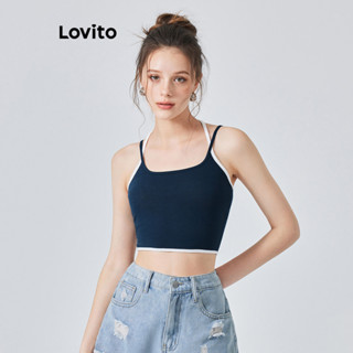Lovito Casual Regata com Amarração nas Costas e Bloco de Cores para Mulheres L74ED032 (Azul Escuro)
