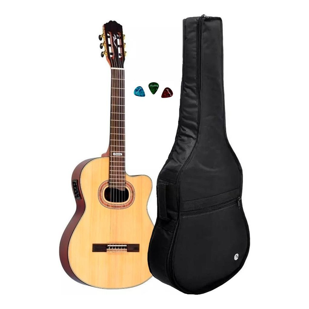 Violao Nailon Strinberg Sc35c Eletrico N Kit Capa + Paletas
