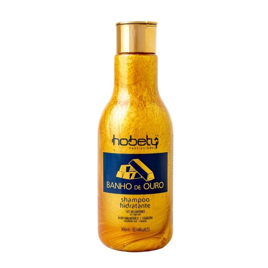 Shampoo Banho De Ouro Hobety 300ml Reparação Profunda Brilho Espelhado Nano Particulas Original
