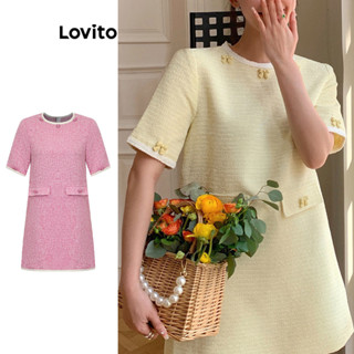 Lovito Vestido Fofo com Laço, Babado no Pescoço e Textura para Mulheres L73AD070