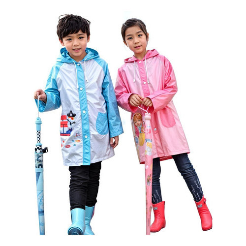 Capa De Chuva Infantil Menino Menina Impermeável Eva Com Capuz Transparente Rosa Azul