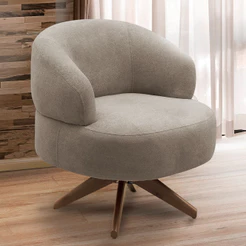 Poltrona Decorativa Giratória Sala de Estar Living Seven F04 Bouclê Castor - Lyam Decor