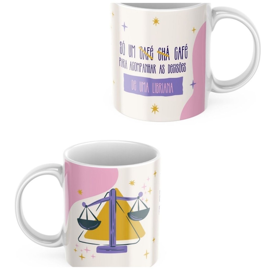 Imagem Caneca Xicara de Café ou Chá de Porcelana Personalizada Signos Libra Divertida Engraçada para Presente Criativo 325ml