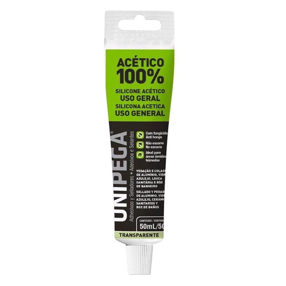 Silicone Incolor Acético Bisnaga 50 ml Unipega