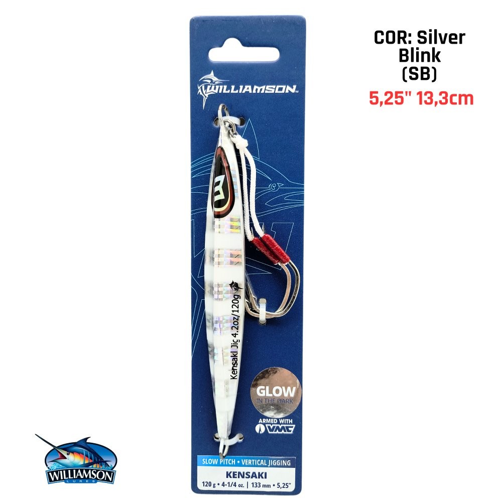 Isca Williamson Slow Jig Kensaki 5,25" 13,3cm - 120g c/ Suporte Hook Silver Blink (SB)
