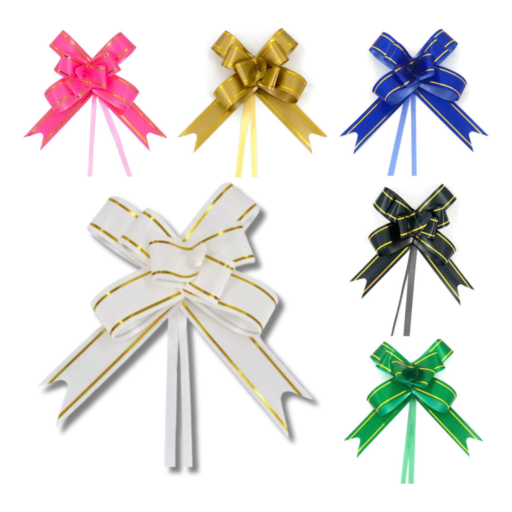Laços Para Presente Pronto Fácil em Cetim Com Filete Dourado Tamanhos P / M e G