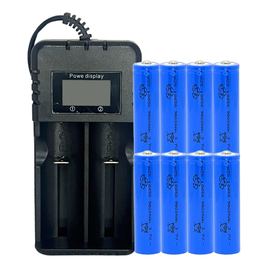 Kit Carregador + 8 Bateria 9800mah 18650 3,7 a 4,2v Recarregável