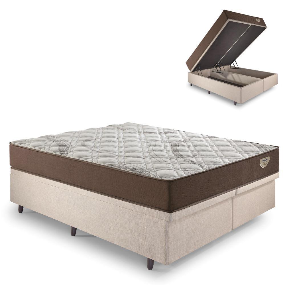 Base Box Baú Casal 138x188 Linho Bege com Colchão Adorabile