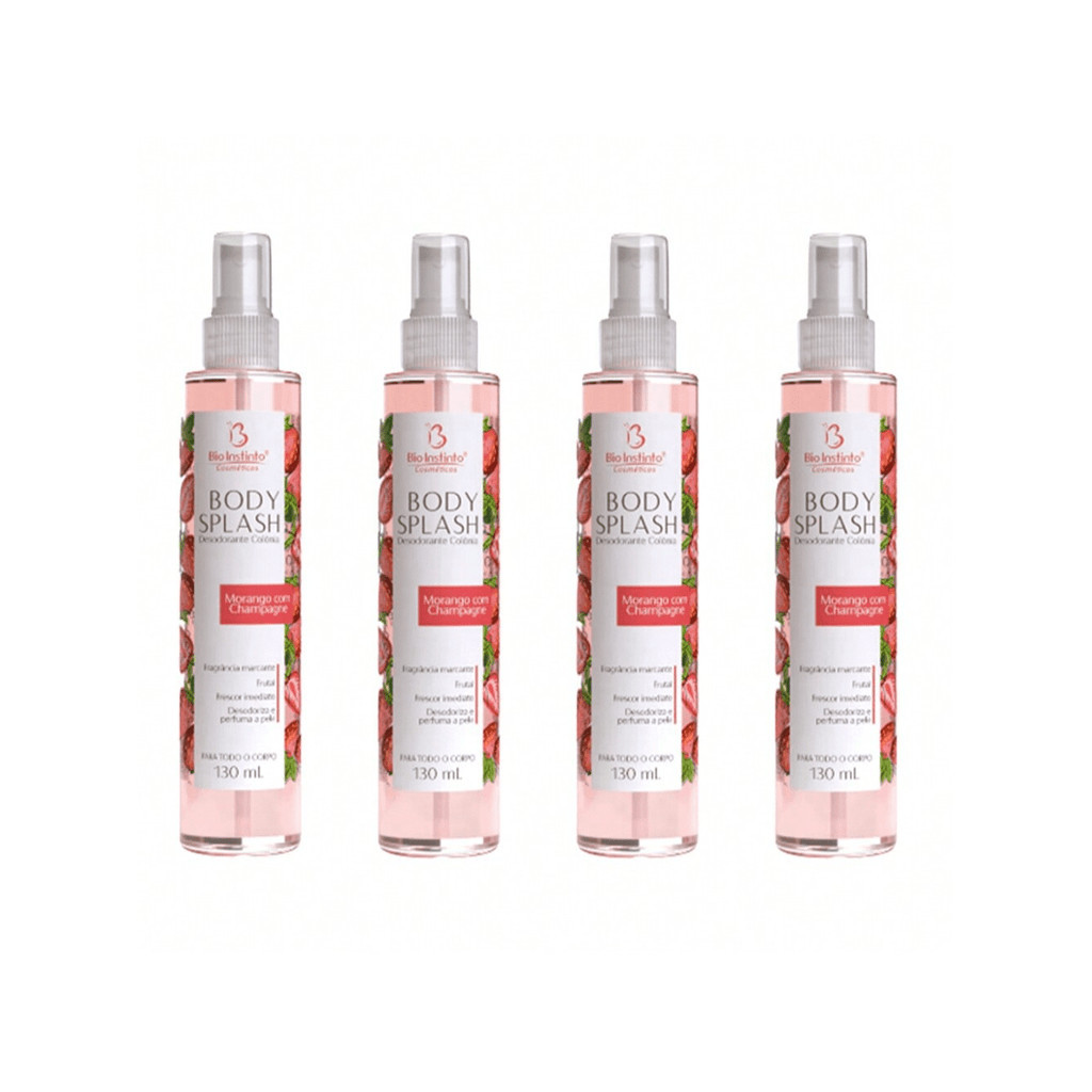 4 Body Splash Desodorante Colônia Morango c Champagne 130ml