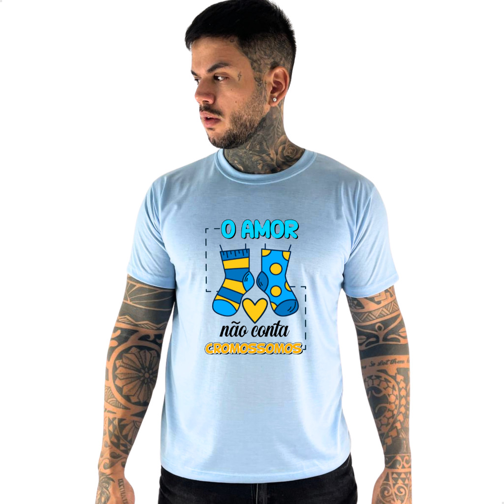 Camiseta sindrome de down o amor não conta cromossomos em Oferta na Shopee