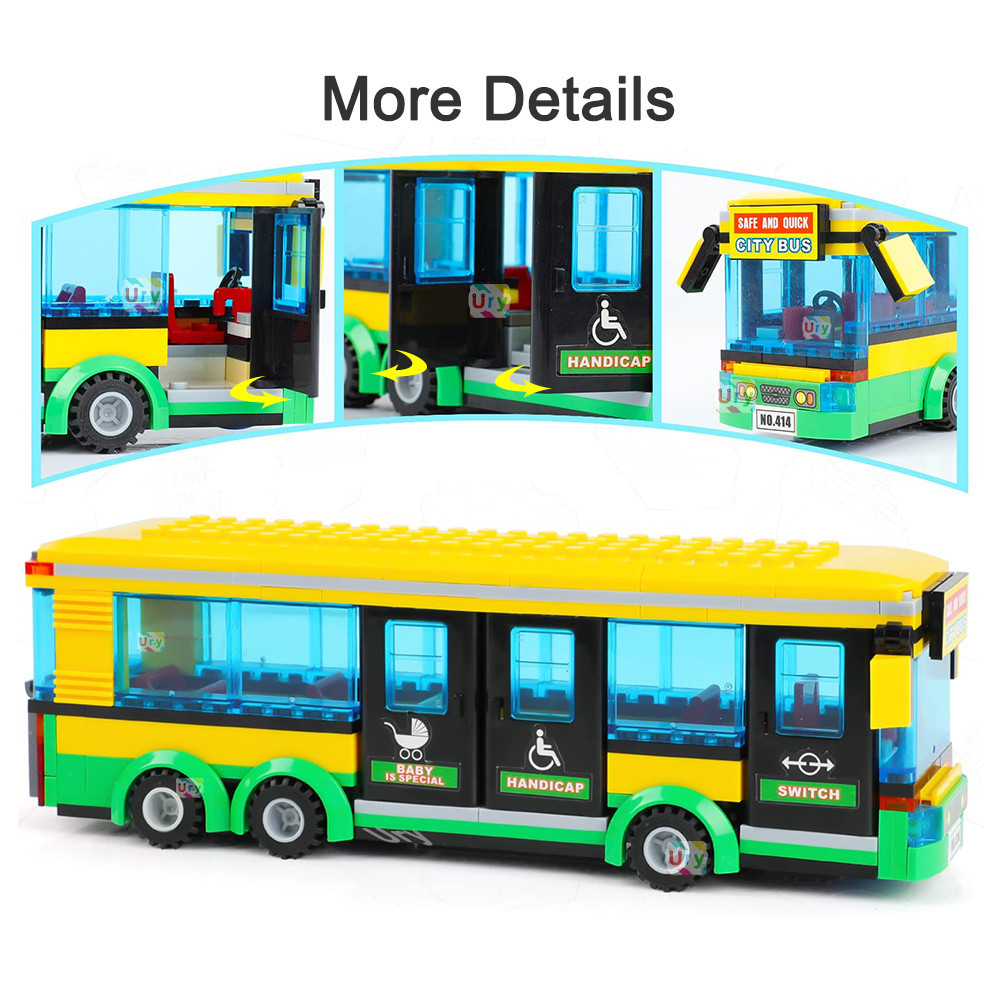Cidade Carro Amarelo Passageiro Escola Ônibus Estação Único-Deck Conjunto Público Figuras Modelo Blocos De Construção Br