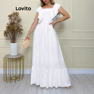 Lovito Vestido Elegante De Camada Dupla Com Babados Lisos Para Mulheres LBL07125