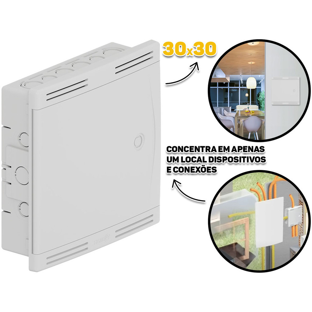 Quadro De Sistema Vdi 30x30 Embutir Internet Tv Fibra Pvc Antichamas Cor Branco Tigre em Oferta na Shopee