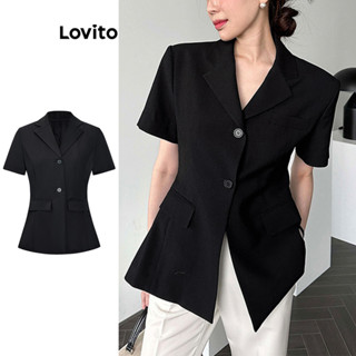 Lovito Casual Blazer Feminino Liso com Botão L70AD123 (Preto)