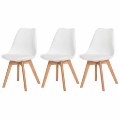 Kit 3 Cadeiras Estofada Para Cozinha Jantar Saarinen Leda Design Base Madeira Wood Branca