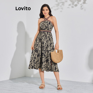 Lovito Vestido com Trança de Poás e Bloco de Cores para Mulheres LBL08165